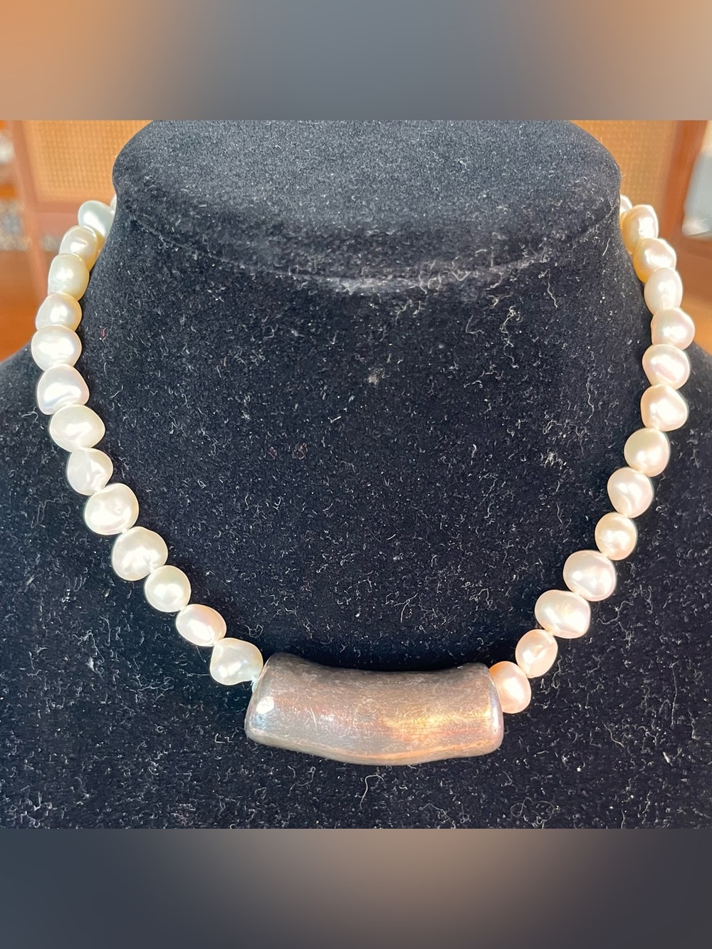 Baroque Freshwater Pearl TubeSlide Necklace 16" Choker 925 Sterling Silver clasp